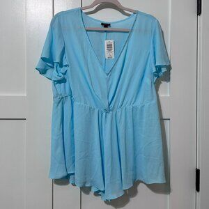 NWT Torrid Georgette Twist Surplice Flutter Sleeve Blouse Blue Size 1/1X